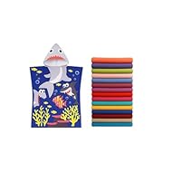 Archival Kids Hooded Microfiber Towel Poncho – Beach & Bath Towels Ultra-Absorbent Swim Towel with Fun Cartoon Prints Lightweight & Lightweight & Sand-Repellent (Shark Blue, 60 X 120 cms)