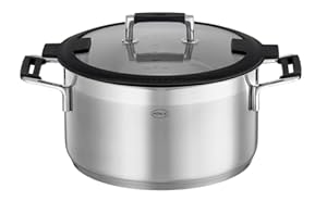 RÖSLE SILENCE PRO Kochtopf, Hochwertiger Universaltopf aus Edelstahl 18/10, 24 cm, Glasdeckel, Innenskalierung, induktionsgeeignet, spülmaschinengeeignet, Silberfarben / Schwarz
