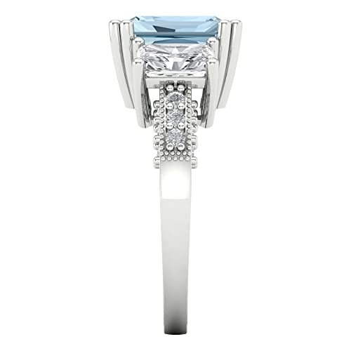 4.27 tcw Emerald Cut Engagement Ring for Women, Natural Sky Blue Topaz 3-Stone Anniversary Promise Ring for Her in 18K White Gold, Bridal Art Deco Gift3