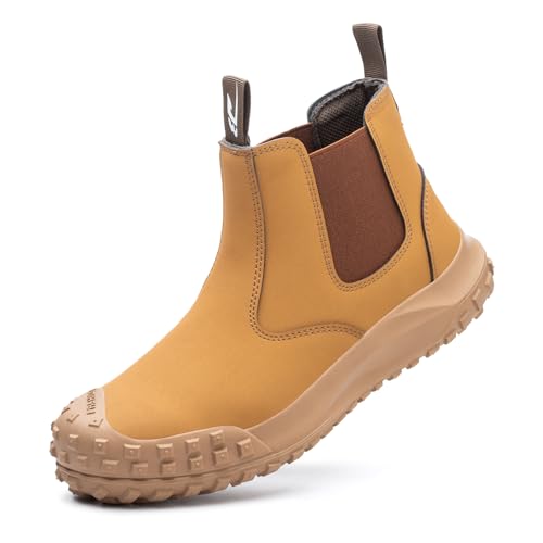 Gugifcto Scarpe Antinfortunistiche Uomo Alte in Pelle Stivali da Lavoro Uomo S3 Scarpe Antinfortunistiche Donna Impermeabile Antiscivolo Antiperforazione Comodo e Traspirante Yellow44EU