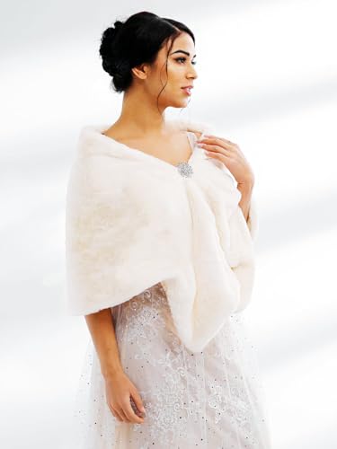 Women's Faux Fur Shawl Weddings Fur Stole Bride Winter Faux Wrap for Bridal3
