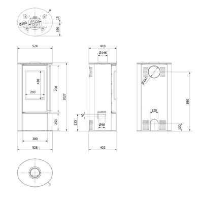 KRATKI Stufa a legna in acciaio ERIK 5,5 kW Ø150 A Ecodesign vetro ceramico