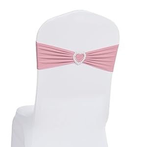 Howhic Pack of 60 Spandex Chair Sashes Bows ，Stretch Chair Cover Band with Buckle Slider Universal Elastic Ties for Wedding Banquet Party Event Decorations (Dusty Pink)