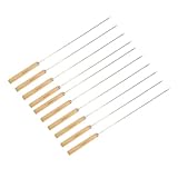 TIDTALEO 10 piezas Pinchos Barbacoa Acero Inoxidable Planos Reutilizables para Carne Camarones Pollo Verduras con Mango de Madera para Fiestas Barbacoas y Reuniones Familiares