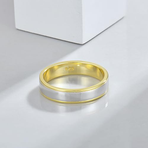 STARCHENIE Solid 925 Sterling Silver Ring for Men & Women 5mm High Polish Gold Wedding Band4