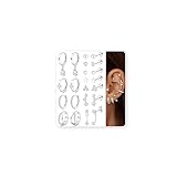 Dochais 11 Pares Pendientes Mujer Piercing Oreja Acero Quirurgico 14K Oro Pendientes Aros Tachuelas Pequeños Huggie Pendiente Hipoalergenicos CZ Helix Tragus Cartílago Múltiples Piercings Plata