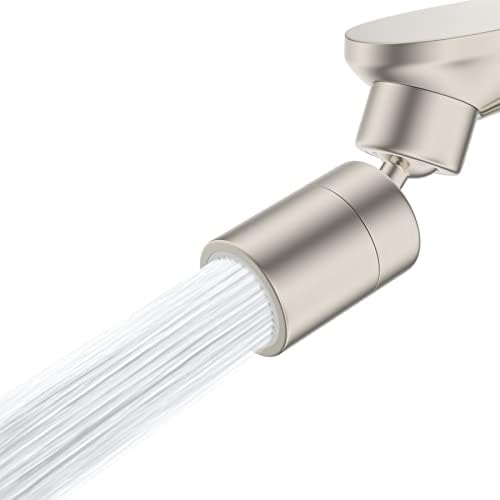 Hibbent Faucet Aerator, All Metal Kitchen Sink Faucet Aerator, 2 Water Flow Modes 360-degree Swivel Faucet Extender, 1.8 GPM 55/64 Inch-27UNS Female Thread, Splash-Proof, Water Saving-Brushed Nickel