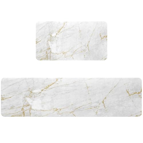Tapete de cocina de mármol blanco de 2 piezas alfombra antideslizante lavable VAPOKF 2