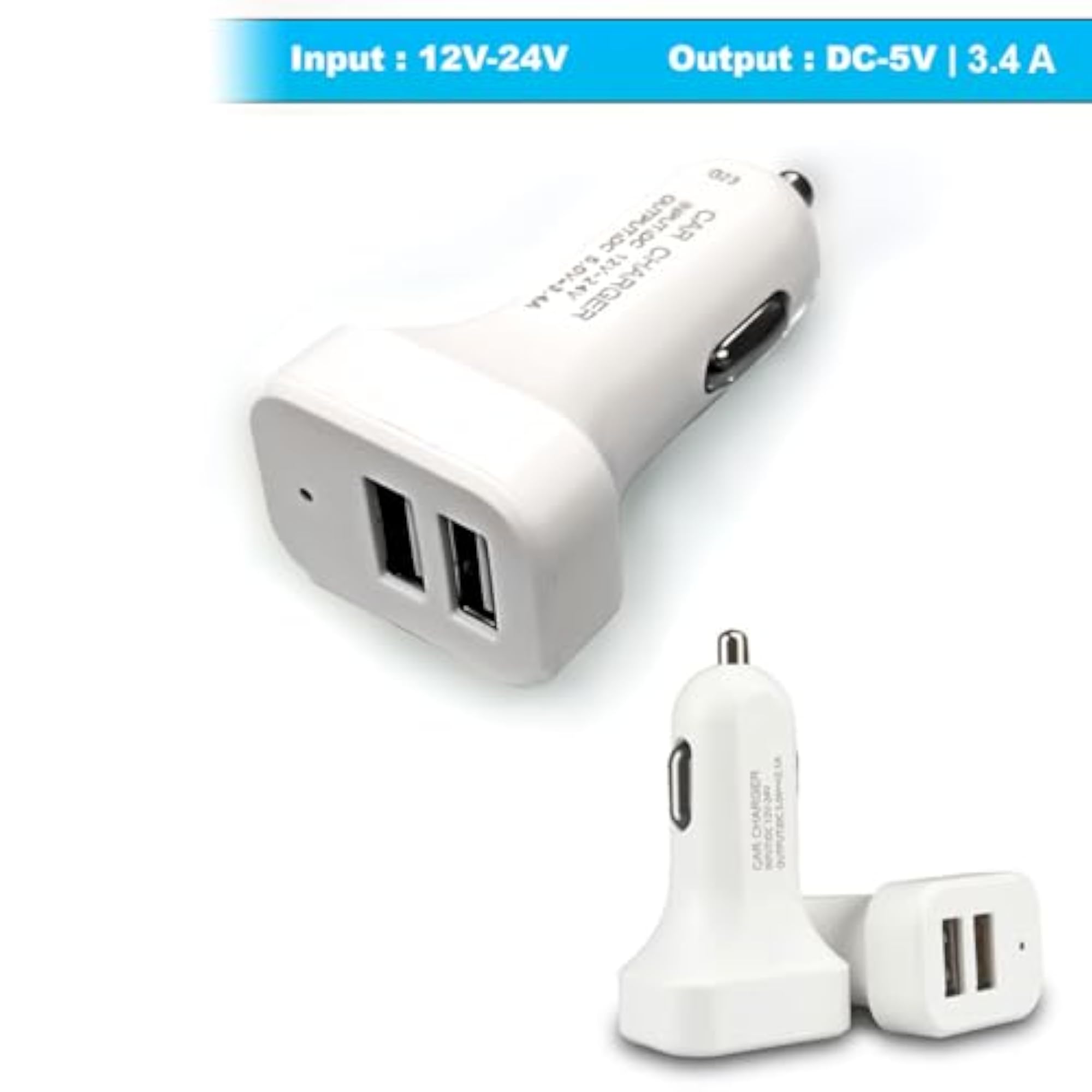 2-Ports Fast Car Charger with White Micro Cable