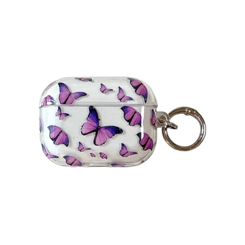 GULVQYF Funda transparente para auriculares para Airpods Pro 3 (2025), bonito diseño divertido de tortuga, mariposa, vaca, diseño de cactus con llavero para niñas y niños (mariposa)