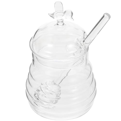 Totority ガラス製蜂蜜ポット 携帯用撹拌棒付き 蓋デザインで新鮮保存可能 クリア容器で中身一目瞭然 キッチン装飾にも 家用ハニ 再利用可能