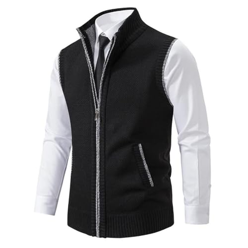 Men’S Solid Color Thick Knitted Vest Casual Slim Fit Stand Collar Sleeveless Zip Up Sweatercoat2