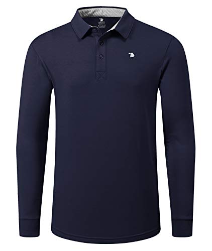 YSENTO Herren-Poloshirt, langärmelig, einfarbig, für Golf, Tennis, navy,...