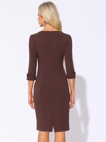 Image of Allegra K Work Dress for Women 3 /4 Sleeve Boat Neck Back Slit Sheath 2026 Professional Bodycon Business Casual Dresses