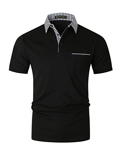 Image of GHYUGR Men's Polo Shirts Short Sleeve Slim Fit Polo Casual Plaid Splice T-Shirts