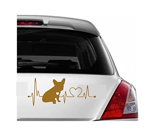Image of Vinyl French Bulldog Heartbeat Glossy Car Glass Door Sticker 7 x 3 Inches Golden