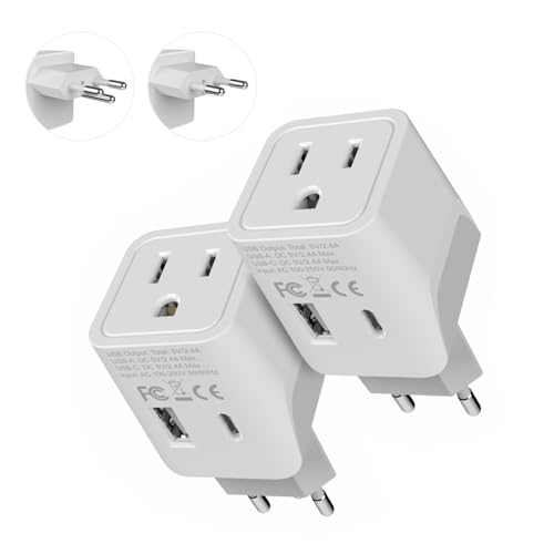 Ceptics Switzerland Travel Plug Set - with 2 USB + USA Socket Input - Type J and Type C- Ultra Compact - Safe Grounded Perfect for Cell Phones Laptops Camera Chargers