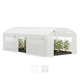 Outsunny Invernadero de Exterior 6x3x2 m Invernadero de Túnel con 6 Ventanas de Malla Cubierta de PE Anti-UV y 3 Puertas Enrollables con Cremallera para Jardín Patio Blanco