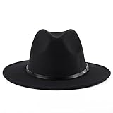 ericotry Fedora Unisex Classico in Misto Lana - Cappello a Tesa Larga con Fibbia per Cintura - per Chiesa, Derby, Jazz, Trilby - Uomo e Donna (Black)