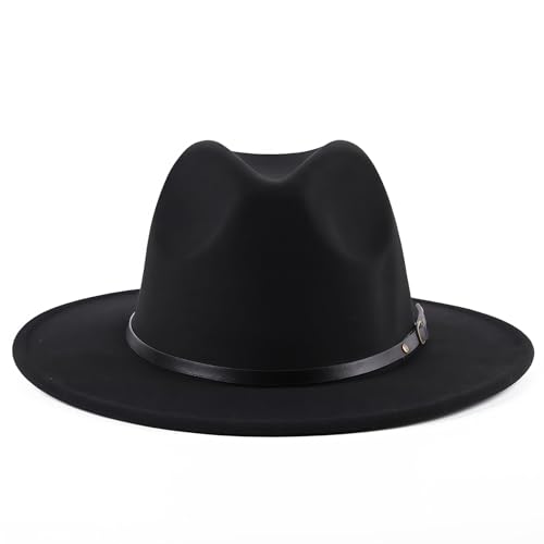 Sombrero clásico de Mezcla de Lana con Hebilla de cinturón de ala Ancha, Sombrero de Iglesia, Gorra de Jazz, Gorras de Trilby para Hombres, Mujeres, Bodas, Fiestas