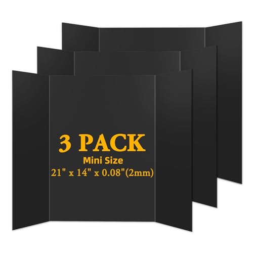 Image of AKONEGE 3PCS Black Trifold Poster Board 21 inchx14 inch for Display & Presentation | Mini, Corrugated Cardboard, Display Board, Presentation Board, Ideal for School Project, Science Fair, Business Exhibition