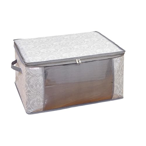 Laura Ashley Non-Woven Blanket Bag, Easy Assemble, Perfect for Blankets, Quilts, Fits Easily Under Beds, Home Organization, Grey