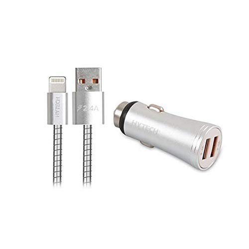 Hytech HY-X64 3.4A Hızlı Şarj Lightning Kablolu 2 USB Metal Araç Şarj Cihazı, Gümüş