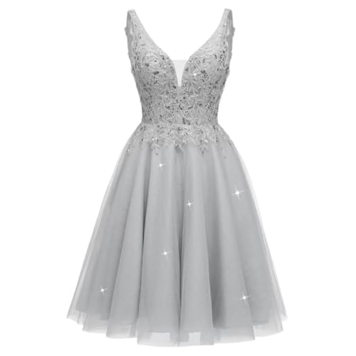 Tulle Homecoming Dresses for Teens V-Neck Tulle Short Prom Dresses Sparkly Cocktail Mini Dress
