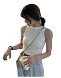 [コウエイストア] タンクトップ レディース スポーツ ノースリーブ ショート丈 Tシャツ トップス インナー 無地 ホワイト Y9047-wh-m