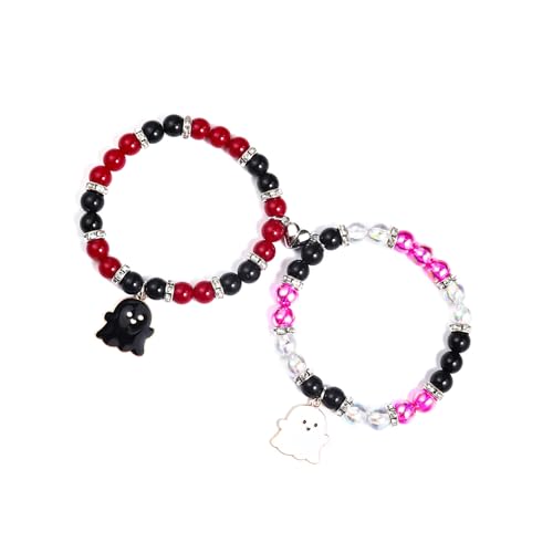 Image of 2Pcs Love Heart Couple Matching Bracelet Set Adjustable Braide Rope Halloween Mummy Ghost Pumpkin Hat Wizard Bracelet for Women Men Lover Friend Friendship Jewelry