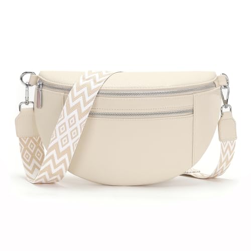 Zyig bauchtasche damen kleine,handtasche umhängetasche damen,Made of Vegan PU Leather Elegante Gürteltasche, Breiter Riemen,Weiß Brusttasche