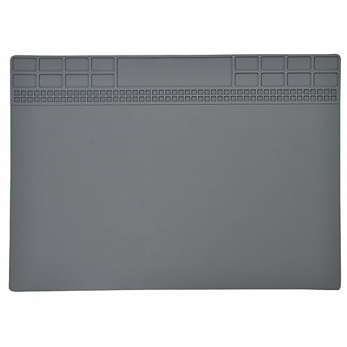 Image of Yankok [Anti-Static Mat Gray 13.8 x 9.8 in.] Table Desk ESD Grounding Mats Silicone Solder Pad Electronics Repair Platform with Screw Notches (35 x 25 cm, Heat Resistant, Non Magnetic)