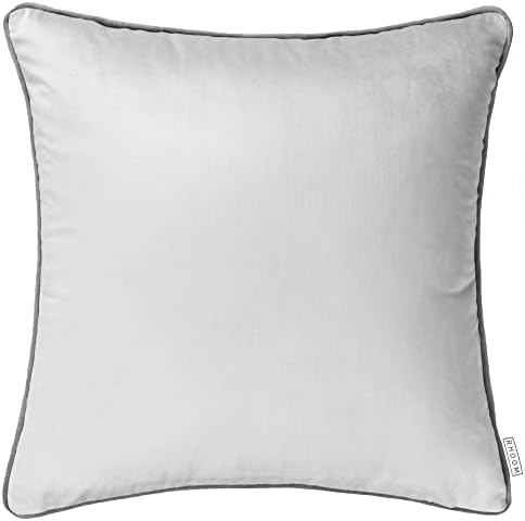RHOOM Rectangle Velvet Cushion Cover, Blush Pink with Light Grey Piping - Bolster Scatter Throw Pillow for Sofa (30cm x 50cm, 12" x 20")