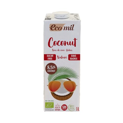 ECOMIL - Coconut Nature Bio, Bebida Vegetal De Coco Sin Azúcar, Producto Ecológico, Sin Edulcorantes Añadidos, 1000 Mililitro