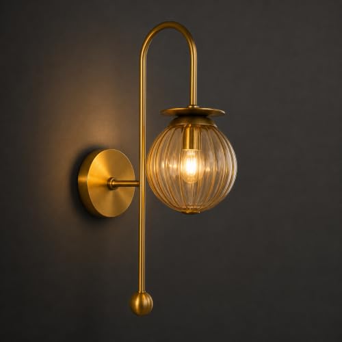 Image of Antique Curved Style Wall Lamp | Wall Lamp Sconce with Metal Frame | Decorative Lighting Fixture for Living Room, Bedroom, Hallway