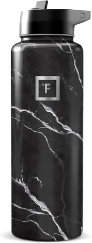Image of IRON FLASK 40 oz Wide Mouth Water Bottle with Straw | Insulated Stainless Steel Sports Water Bottle with Leakproof Straw Lid - BPA Free, Cold 24 Hrs, Sweat Free (Black Marquina)