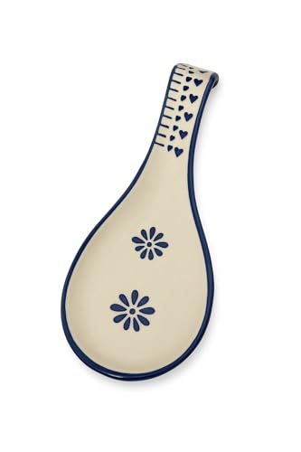 Image of Maya | Hand-Painted Ceramic Spoon Rest - Blue Floral Design, Large Cutlery Holder for Kitchen & Tableware, Pack of 2 (Blue)