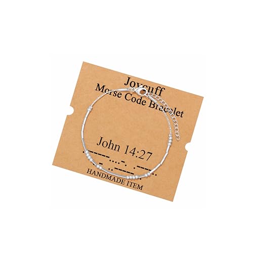 Image of JoycuFF Inspirational Morse Code Bracelets for Women Silver Beads Jewelry Encouragement Mantra Gifts for Her