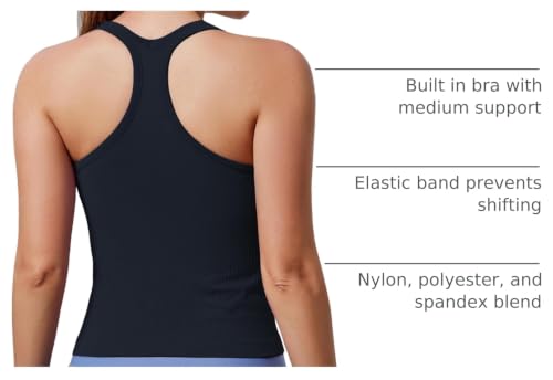 Image of Women's Workout Tank Tops, with Built in Bra Racerback Seamless Crop Tops | Removable Pads, 1 /2 /3 Pack, A-D Cup, High Support, Wireless, Full Coverage, Camisole Sport Tanks, for Yoga Gym Exercise Daily