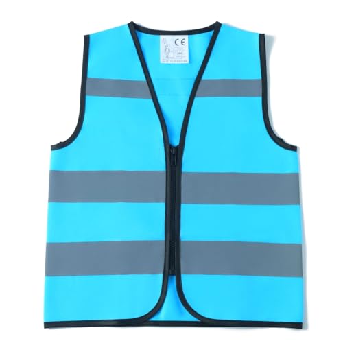 IDOU Blue High Visibility Kids Safety Vest, Toddler Construction Vest for Ages 1-3, Reflective Zippered Design for Outdoor Play & Night Activities, XXS/Zipper