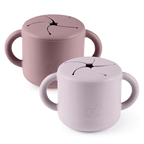 Image of blinc Snack Cups for Toddlers - No Spill Silicone Snack Cup - Non Spillable Baby Food Containers - Cereal Snack Containers for Kids, Baby Essentials (Lilac & Plum (2 Pack))