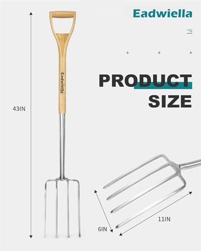 Garden Fork Digging Fork Pitch Fork for Gardening Digging Spading Mulching Composting Cultivating Aerating 4 Prong Compost Spade Fork Heavy Duty Pitchfork 43 inch Steel Pitchfork with D-Handle