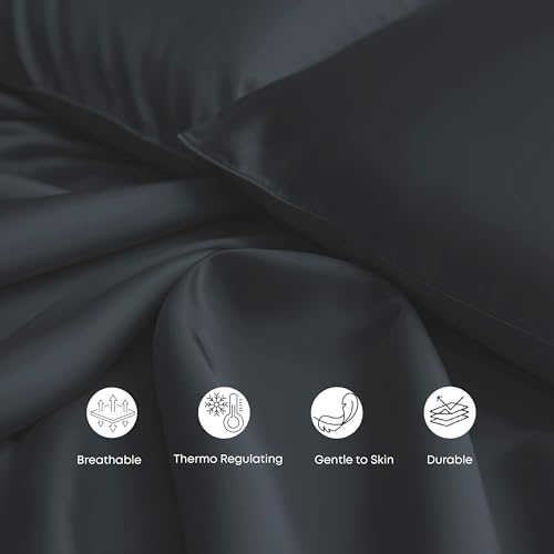 LINENWALAS Queen Flat Sheet - Rayon Derived From Bamboo Silk Bed Sheet, Premium Breathable Cooling Top Sheet, Soft Halloween Bedsheet (Queen, Jet Black) - Image 6