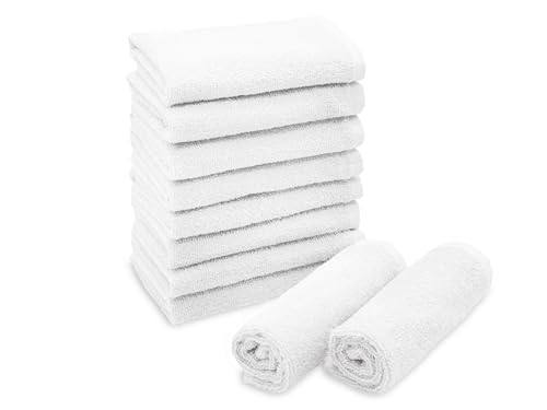 ZOLLNER 10 asciugamani da viso, asciugamani 30x30 cm, salviettine assorbenti, bianco - con gancetto - lavabili a 95°C - cotone - qualità d'albergo