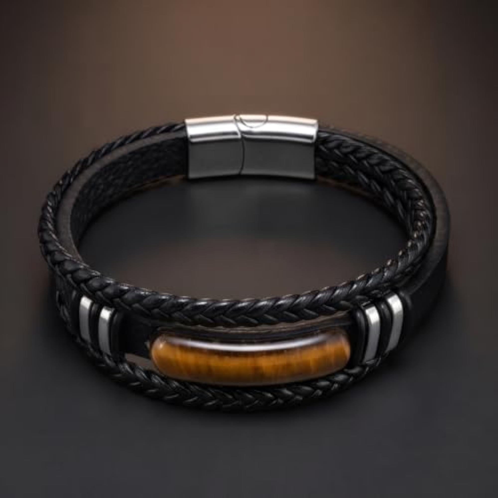 Men's Ember Claw Black Genuine Leather Multi-Layer Bracelet
