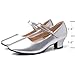 WUIWUIYU Womens Latin Ballroom Dance Shoes Pointed-Toe Ankle Strap Soft Sole Dancing Heels Mary Jane Shoe Silver Size 5