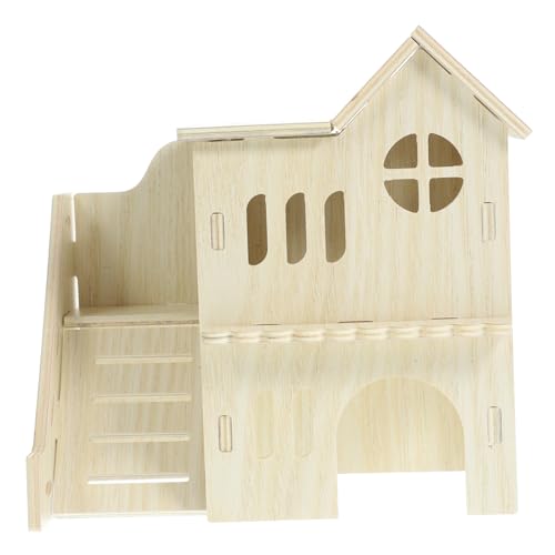 WRITWAA ?鼠?木?避屋 多室?? 小動物用隠れ家 ハムスター モルモット うさぎ用 木製ケージアクセサリー 快適な遊び場 小型ペット用巣箱