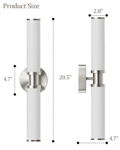 Image of Rayogale Nickel Wireless Battery Operated Wall Sconces with Remote | White Glass Rechargeable Wall Lights Set of 2 with Timer Function Dimmable for Living Room Bedroom Emergency 3000K, 20.5 Inch