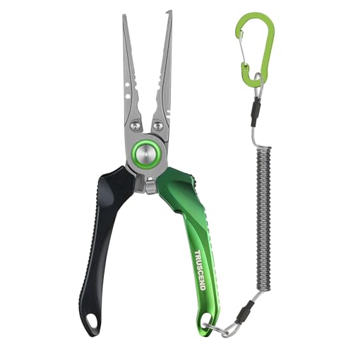 Truscend Alicates de Pesca con Cortador de Mo-V Blade, Resistente a la Recubierto de Teflón Muti-Función de Pesca de Agua Salada de Engranajes Split Ring Plier Cortador de Línea Removedor de Gancho