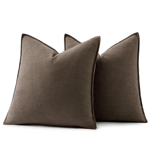Image of MIULEE Decorative Linen Euro Sham Pillow Covers 24x24 Inch CoffeeBoho Farmhouse Neutral Winter Couch Throw Pillows for Bed Pack of 2 Accent Modern Pillowcase Sofa Livingroom Home Decor